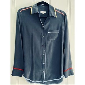 Equipment silk blouse, navy + colorful piping XS